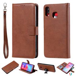 Retro Greek Detachable Magnetic PU Leather Wallet Phone Case for Samsung Galaxy A6s - Brown