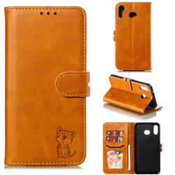 Embossing Happy Cat Leather Wallet Case for Samsung Galaxy A6s - Yellow