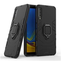 Black Panther Armor Metal Ring Grip Shockproof Dual Layer Rugged Hard Cover for Samsung Galaxy A7 2015 A700 - Black
