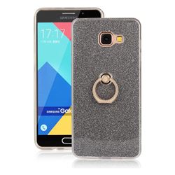 Luxury Soft TPU Glitter Back Ring Cover with 360 Rotate Finger Holder Buckle for Samsung Galaxy A7 2016 A710 - Black
