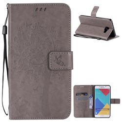Embossing Butterfly Tree Leather Wallet Case for Samsung Galaxy A7 2016 A710 - Grey