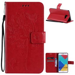 Embossing Butterfly Tree Leather Wallet Case for Samsung Galaxy A7 2016 A710 - Red