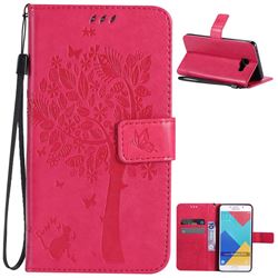 Embossing Butterfly Tree Leather Wallet Case for Samsung Galaxy A7 2016 A710 - Rose