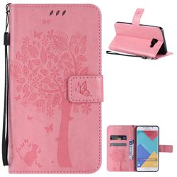 Embossing Butterfly Tree Leather Wallet Case for Samsung Galaxy A7 2016 A710 - Pink