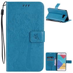 Embossing Butterfly Tree Leather Wallet Case for Samsung Galaxy A7 2016 A710 - Blue