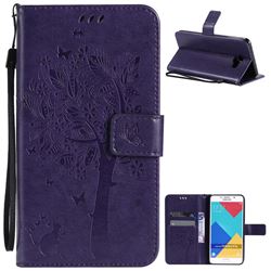 Embossing Butterfly Tree Leather Wallet Case for Samsung Galaxy A7 2016 A710 - Purple