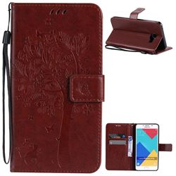 Embossing Butterfly Tree Leather Wallet Case for Samsung Galaxy A7 2016 A710 - Brown
