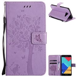 Embossing Butterfly Tree Leather Wallet Case for Samsung Galaxy A7 2016 A710 - Violet