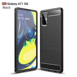 Luxury Carbon Fiber Brushed Wire Drawing Silicone TPU Back Cover for Samsung Galaxy A71 5G - Black