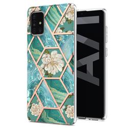 Blue Chrysanthemum Marble Electroplating Protective Case Cover for Samsung Galaxy A71 5G