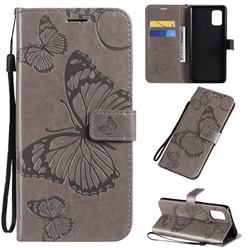 Embossing 3D Butterfly Leather Wallet Case for Samsung Galaxy A71 5G - Gray