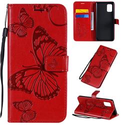 Embossing 3D Butterfly Leather Wallet Case for Samsung Galaxy A71 5G - Red