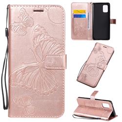 Embossing 3D Butterfly Leather Wallet Case for Samsung Galaxy A71 5G - Rose Gold