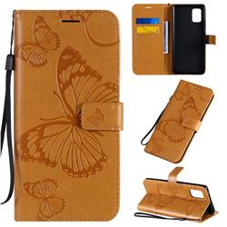 Embossing 3D Butterfly Leather Wallet Case for Samsung Galaxy A71 5G - Yellow