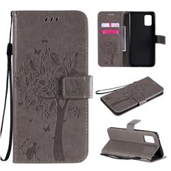 Embossing Butterfly Tree Leather Wallet Case for Samsung Galaxy A71 5G - Grey