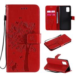 Embossing Butterfly Tree Leather Wallet Case for Samsung Galaxy A71 5G - Red