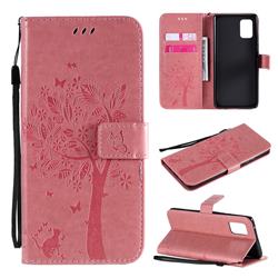 Embossing Butterfly Tree Leather Wallet Case for Samsung Galaxy A71 5G - Pink