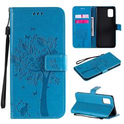 Embossing Butterfly Tree Leather Wallet Case for Samsung Galaxy A71 5G - Blue