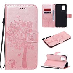 Embossing Butterfly Tree Leather Wallet Case for Samsung Galaxy A71 5G - Rose Pink