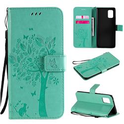 Embossing Butterfly Tree Leather Wallet Case for Samsung Galaxy A71 5G - Cyan