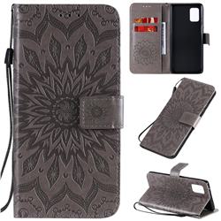 Embossing Sunflower Leather Wallet Case for Samsung Galaxy A71 5G - Gray