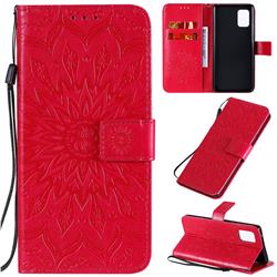 Embossing Sunflower Leather Wallet Case for Samsung Galaxy A71 5G - Red