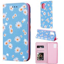 Ultra Slim Daisy Sparkle Glitter Powder Magnetic Leather Wallet Case for Samsung Galaxy A71 5G - Blue