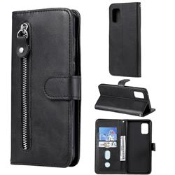 Retro Luxury Zipper Leather Phone Wallet Case for Samsung Galaxy A71 5G - Black