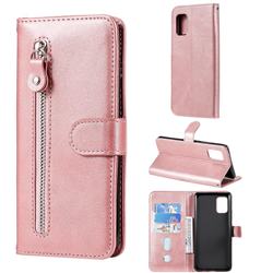 Retro Luxury Zipper Leather Phone Wallet Case for Samsung Galaxy A71 5G - Pink