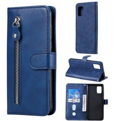 Retro Luxury Zipper Leather Phone Wallet Case for Samsung Galaxy A71 5G - Blue