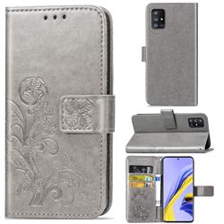 Embossing Imprint Four-Leaf Clover Leather Wallet Case for Samsung Galaxy A71 5G - Grey