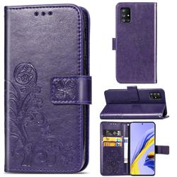 Embossing Imprint Four-Leaf Clover Leather Wallet Case for Samsung Galaxy A71 5G - Purple