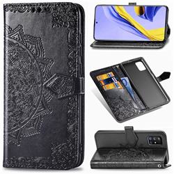 Embossing Imprint Mandala Flower Leather Wallet Case for Samsung Galaxy A71 5G - Black