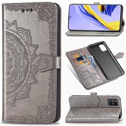 Embossing Imprint Mandala Flower Leather Wallet Case for Samsung Galaxy A71 5G - Gray