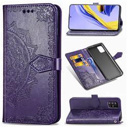 Embossing Imprint Mandala Flower Leather Wallet Case for Samsung Galaxy A71 5G - Purple