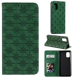 Intricate Embossing Four Leaf Clover Leather Wallet Case for Samsung Galaxy A71 5G - Blackish Green