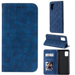Intricate Embossing Four Leaf Clover Leather Wallet Case for Samsung Galaxy A71 5G - Dark Blue