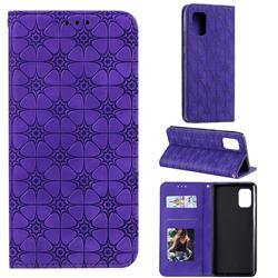 Intricate Embossing Four Leaf Clover Leather Wallet Case for Samsung Galaxy A71 5G - Purple