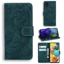 Intricate Embossing Tiger Face Leather Wallet Case for Samsung Galaxy A71 5G - Green
