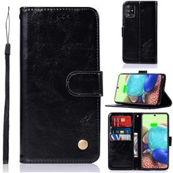 Luxury Retro Leather Wallet Case for Samsung Galaxy A71 5G - Black