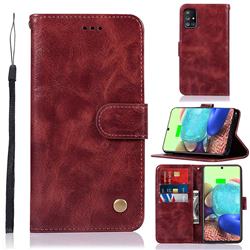 Luxury Retro Leather Wallet Case for Samsung Galaxy A71 5G - Wine Red