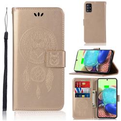 Intricate Embossing Owl Campanula Leather Wallet Case for Samsung Galaxy A71 5G - Champagne