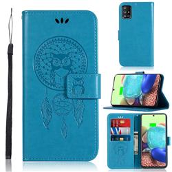 Intricate Embossing Owl Campanula Leather Wallet Case for Samsung Galaxy A71 5G - Blue