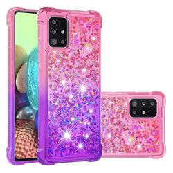 Rainbow Gradient Liquid Glitter Quicksand Sequins Phone Case for Samsung Galaxy A71 5G - Pink Purple