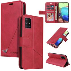 GQ.UTROBE Right Angle Silver Pendant Leather Wallet Phone Case for Samsung Galaxy A71 5G - Red
