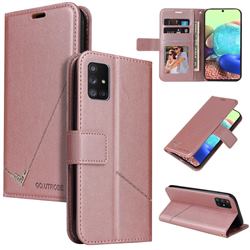 GQ.UTROBE Right Angle Silver Pendant Leather Wallet Phone Case for Samsung Galaxy A71 5G - Rose Gold