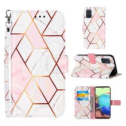 Pink White Stitching Color Marble Leather Wallet Case for Samsung Galaxy A71 5G