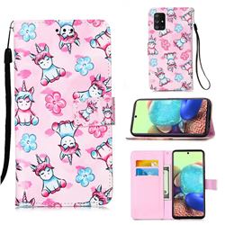 Unicorn and Flowers Matte Leather Wallet Phone Case for Samsung Galaxy A71 5G