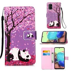Cherry Blossom Panda Matte Leather Wallet Phone Case for Samsung Galaxy A71 5G