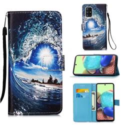Waves and Sun Matte Leather Wallet Phone Case for Samsung Galaxy A71 5G